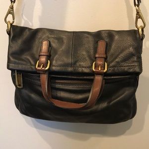 Large black fossil leathercrossover satchel purse